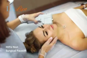 Woman having Hi-Fu to reduce wrinkles Worcester Park.