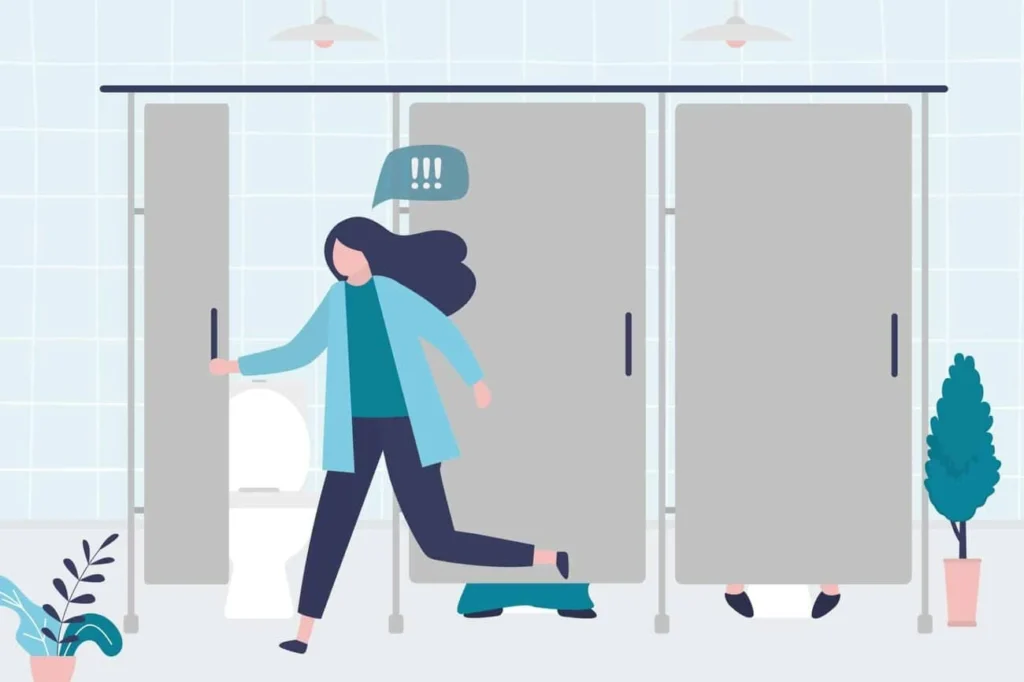 graphic of Urine incontinence Worcester Park woman running to the toilet.